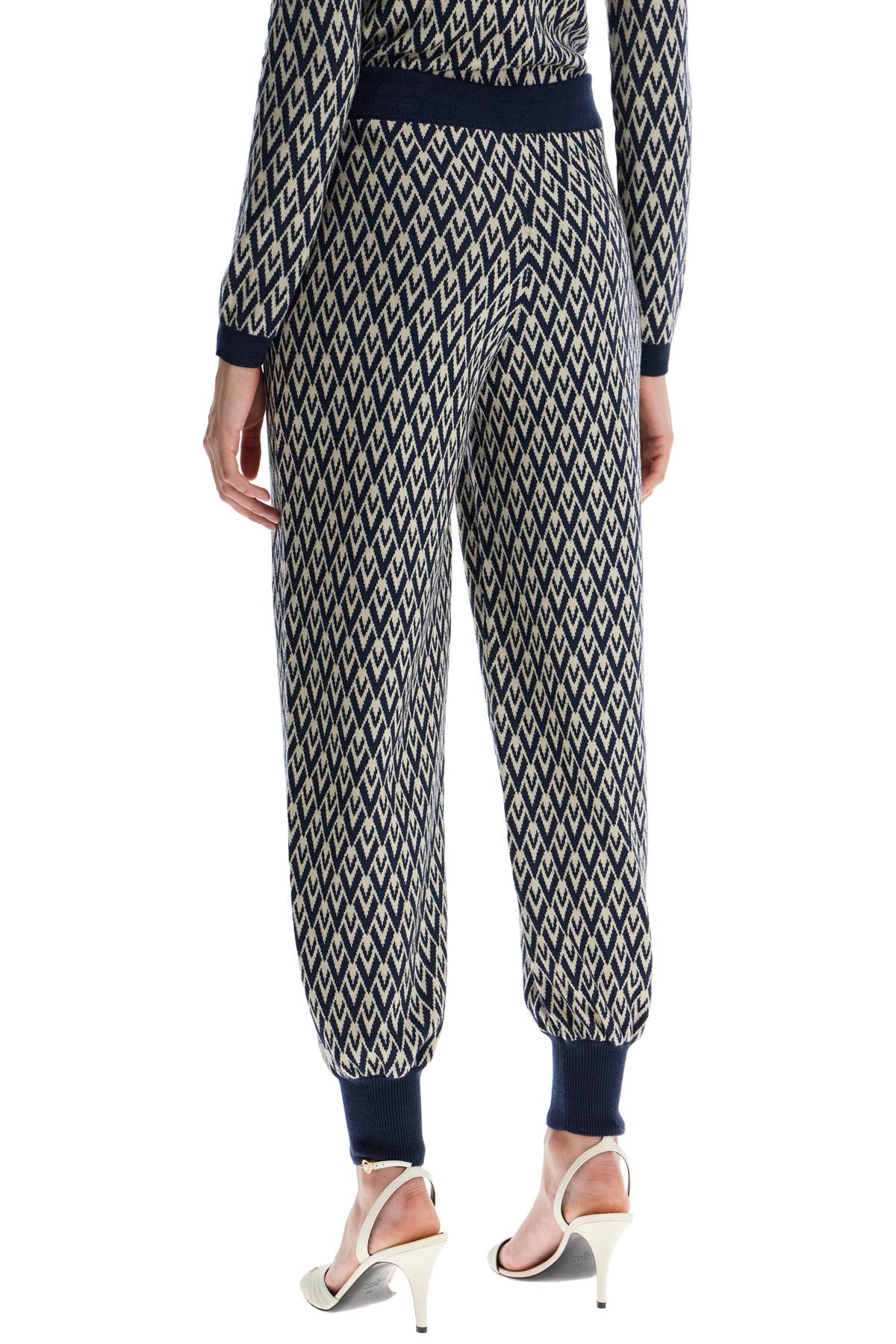 Valentino Garavani High-waisted Wide-leg Zigzag Cream And Navy Virgin Wool Pants