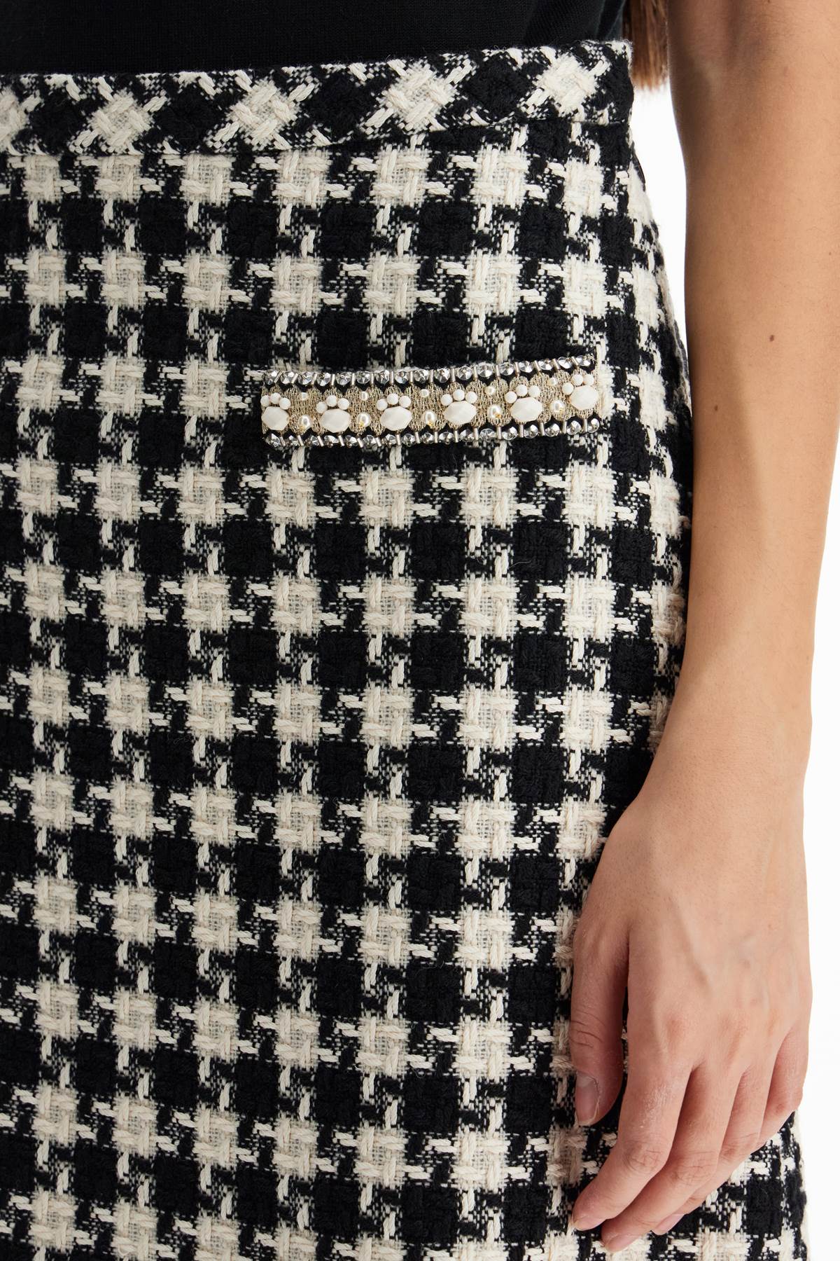 Valentino Garavani Embroidered Damier Light Tweed Skirt