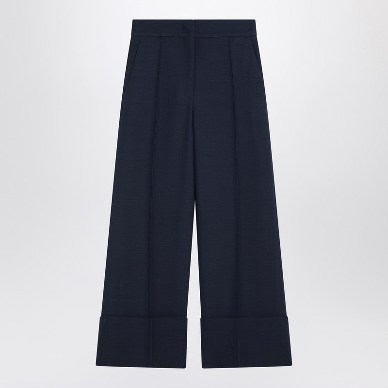 Valentino Indigo Pants In Wool And Silk