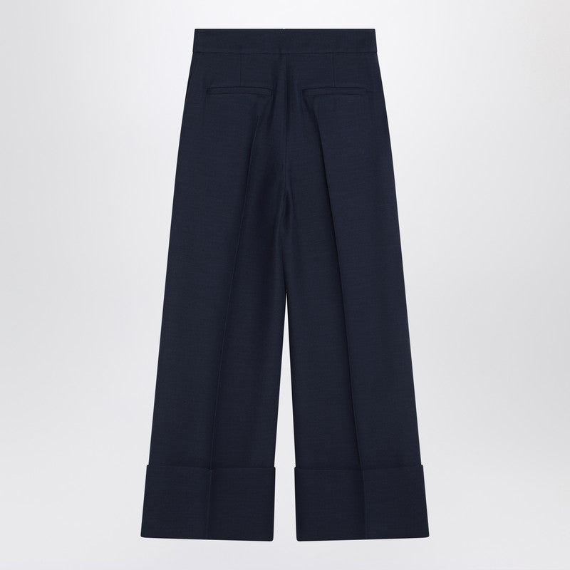 Valentino Indigo Pants In Wool And Silk