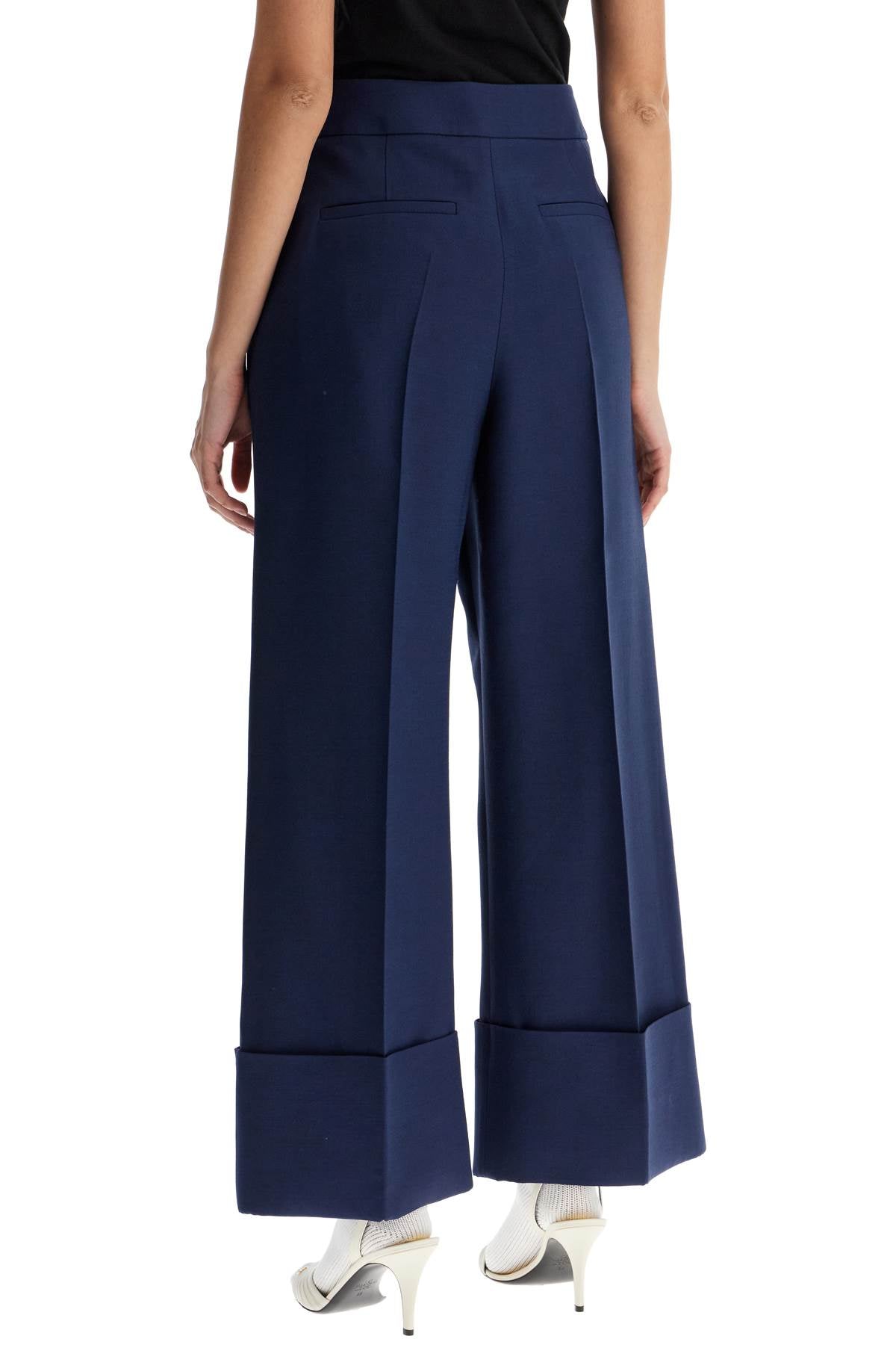 Valentino Garavani High-waisted Wide Leg Pants In Silk And Wool Indigo