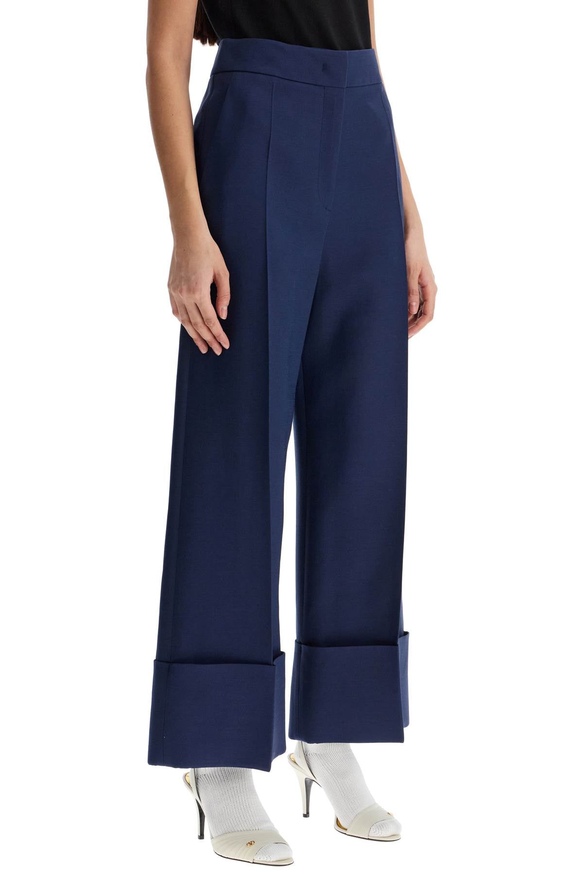 Valentino Garavani High-waisted Wide Leg Pants In Silk And Wool Indigo