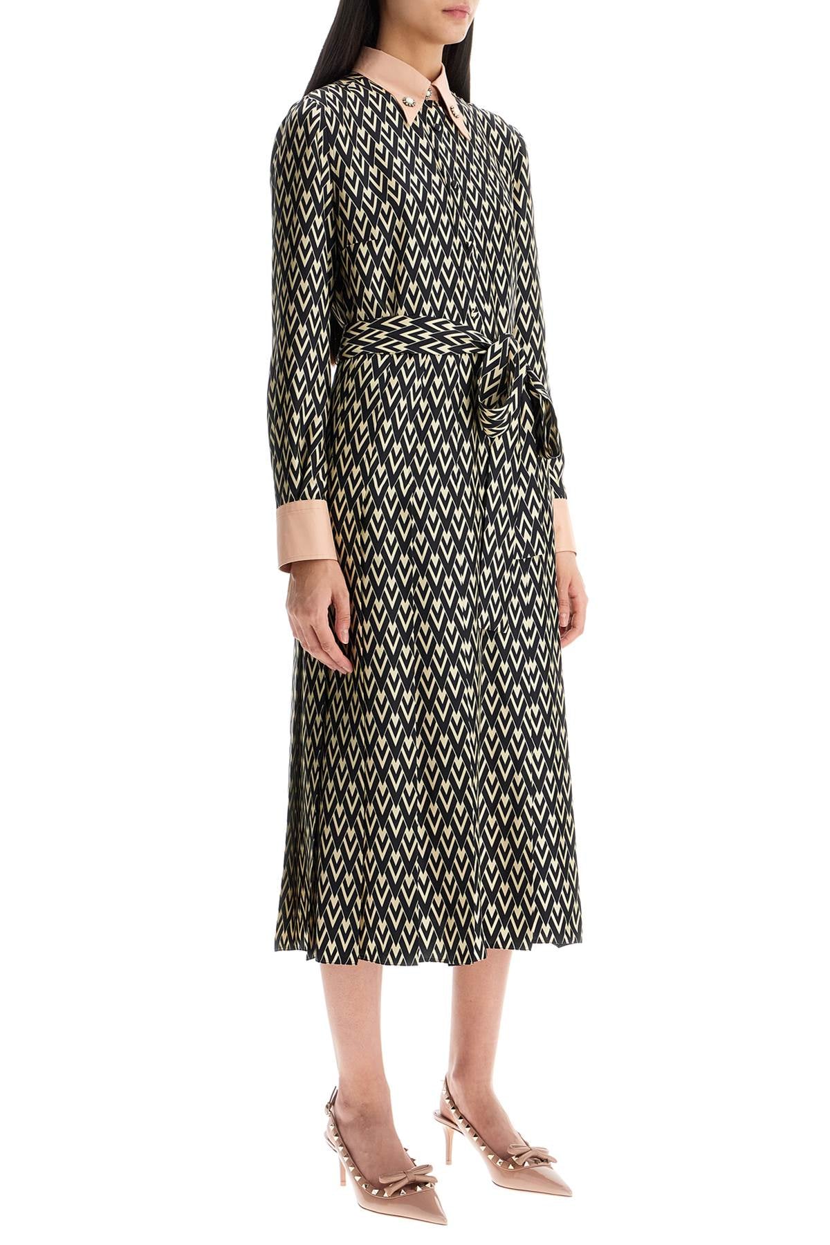 Valentino Garavani Midi Twill Dress With Allover 'Toute La V' Print