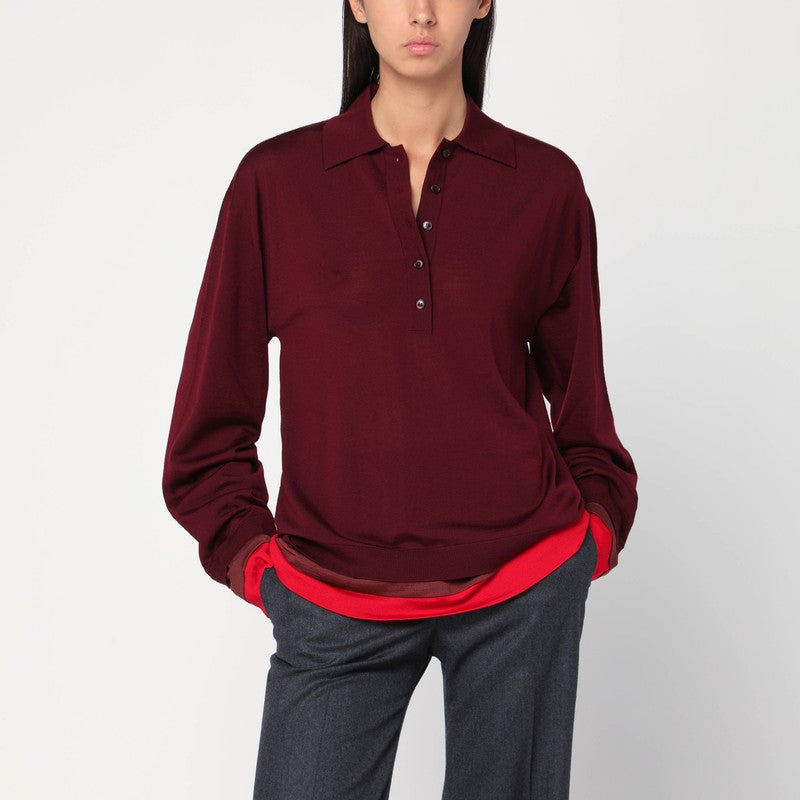 Stella McCartney Layered Bordeaux Wool Polo Sweater