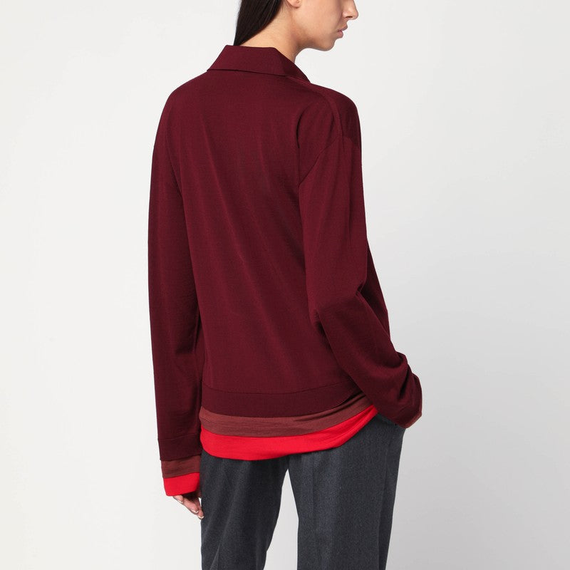 Stella McCartney Layered Bordeaux Wool Polo Sweater