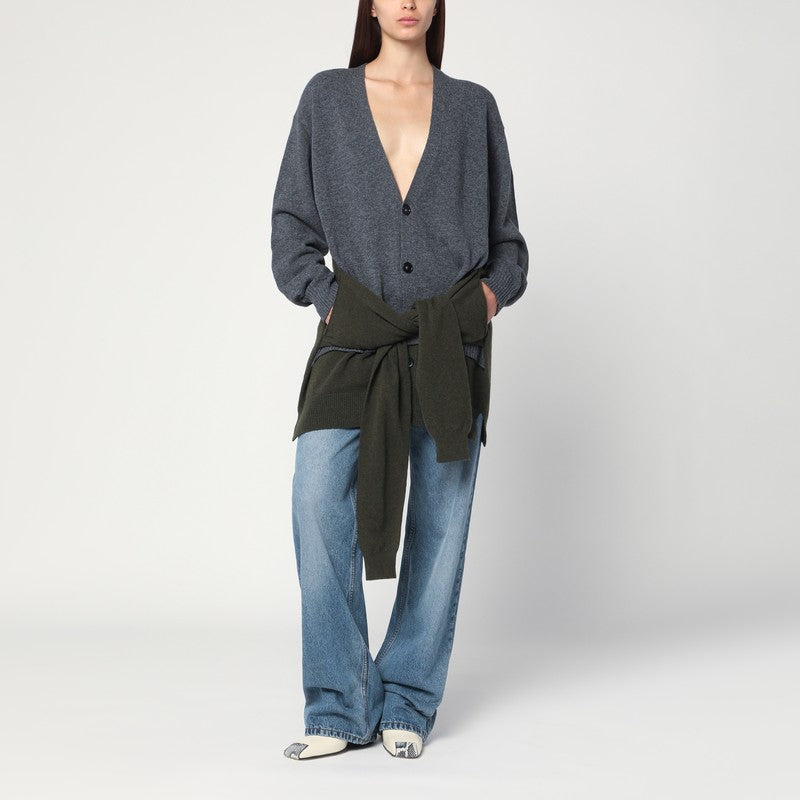 Stella McCartney Grey/dark Green Cardigan With Crossed Sleeves