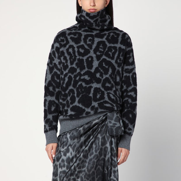 Stella McCartney Leopard Print Turtleneck Sweater In Wool