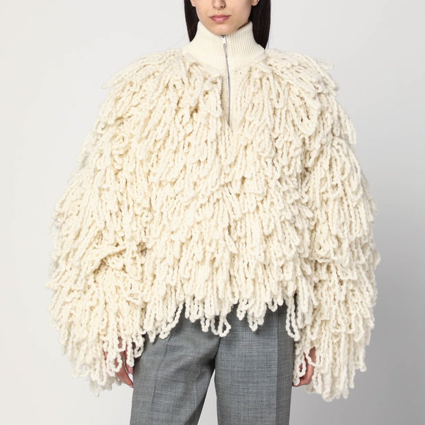 Stella McCartney White Wool Bomber Jacket With Fringes