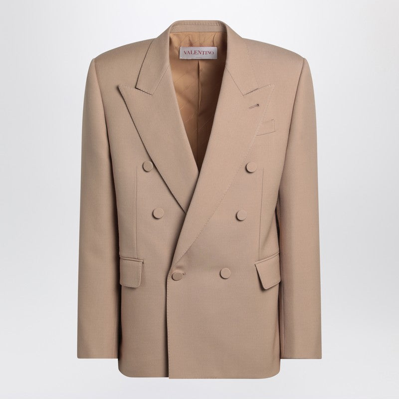 Valentino Double-breasted Jacket Camel Light In Wool