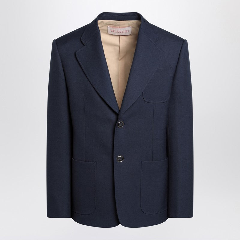 Valentino Blue Single-breasted Wool Jacket