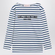 Ivory T-shirt With Blue Stripes Chez Valentino
