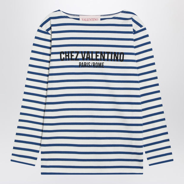 Ivory T-shirt With Blue Stripes Chez Valentino