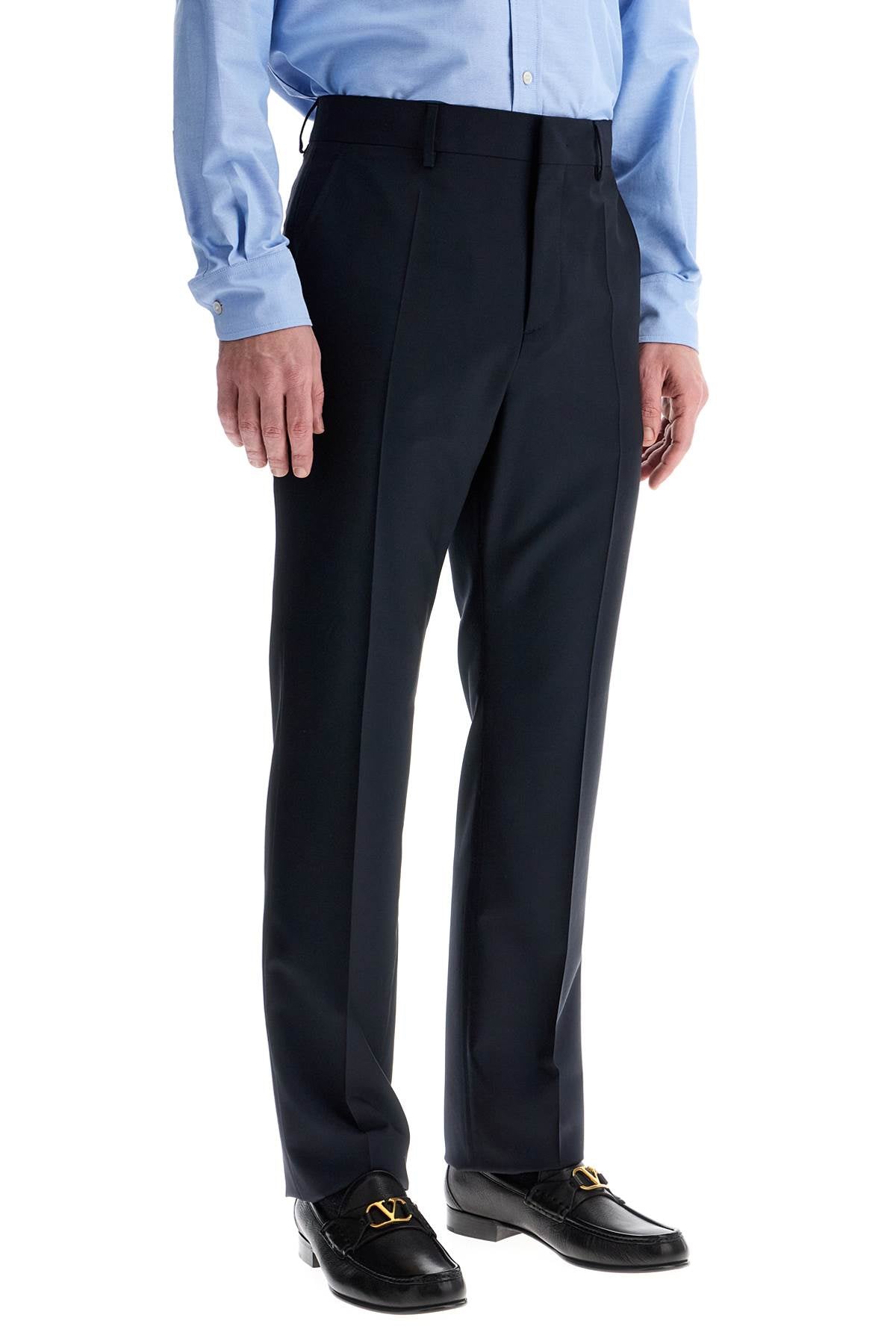 Valentino Garavani Dark Blue Wool Elegant Pants Regular Fit With Pleats