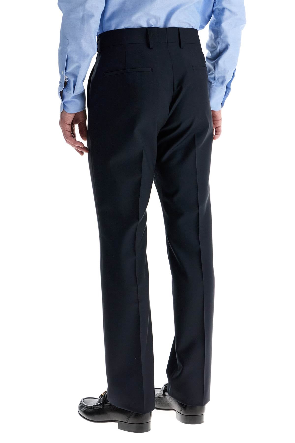 Valentino Garavani Dark Blue Wool Elegant Pants Regular Fit With Pleats