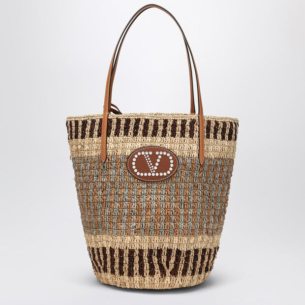 Valentino Garavani Shopping Bag Vlogo Signature In Multicolored Raffia
