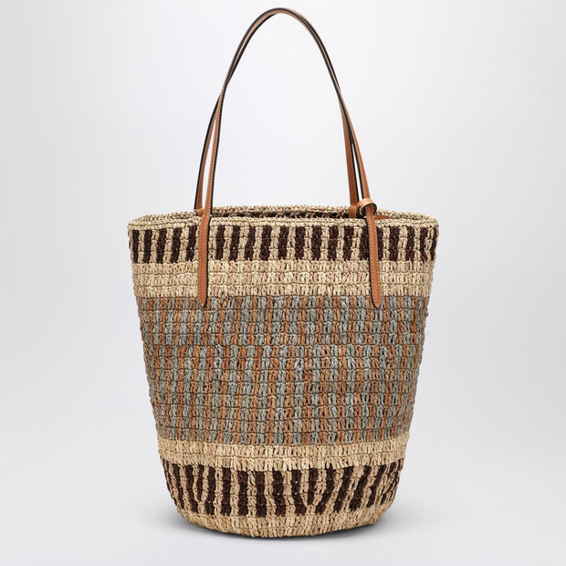 Valentino Garavani Shopping Bag Vlogo Signature In Multicolored Raffia