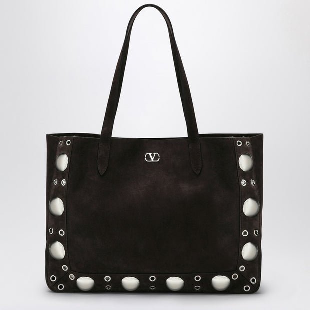 Valentino Garavani Medium Nellcôte Tote In Brown Suede