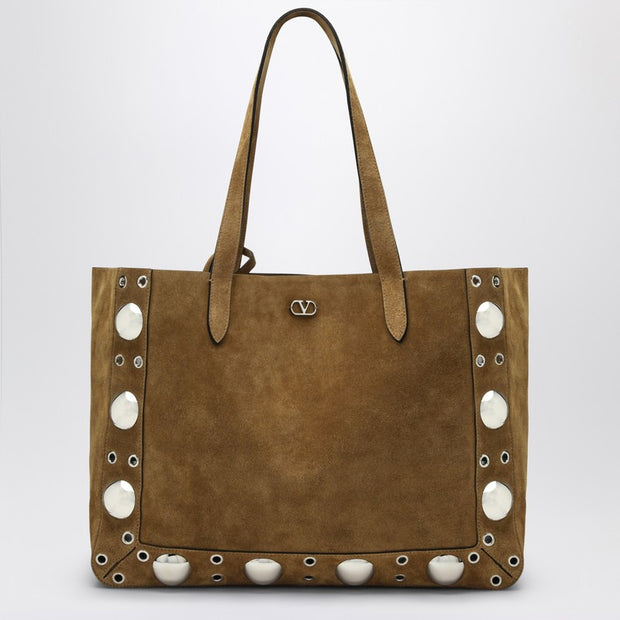 Valentino Garavani Medium Nellcôte Tote In Havana Suede