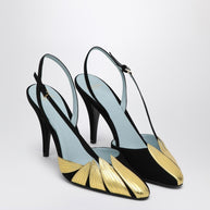 Valentino Garavani High Slingback Foliefoliage Black And Gold