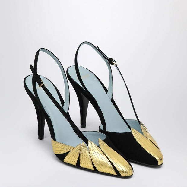 Valentino Garavani High Slingback Foliefoliage Black And Gold