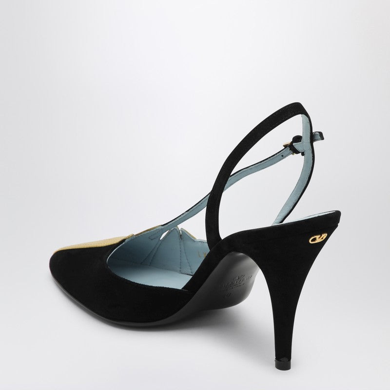 Valentino Garavani High Slingback Foliefoliage Black And Gold
