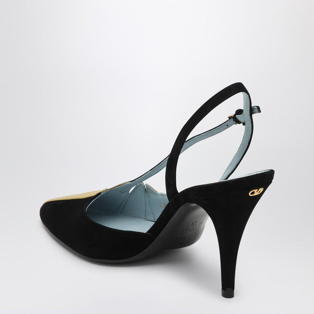 Valentino Garavani High Slingback Foliefoliage Black And Gold