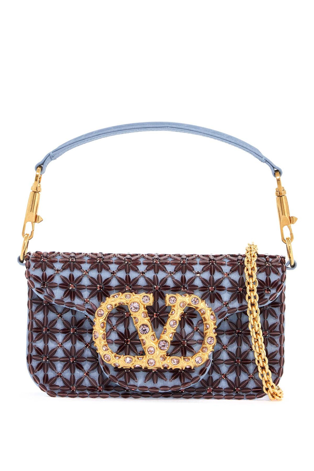 Valentino Garavani Small Floral Blue Cloud And Amethyst Shoulder Bag With Crystals