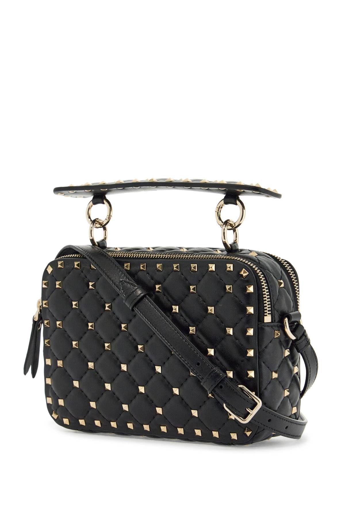 Valentino Garavani Compact Quilted Crossbody Bag with Gold Studs in Black