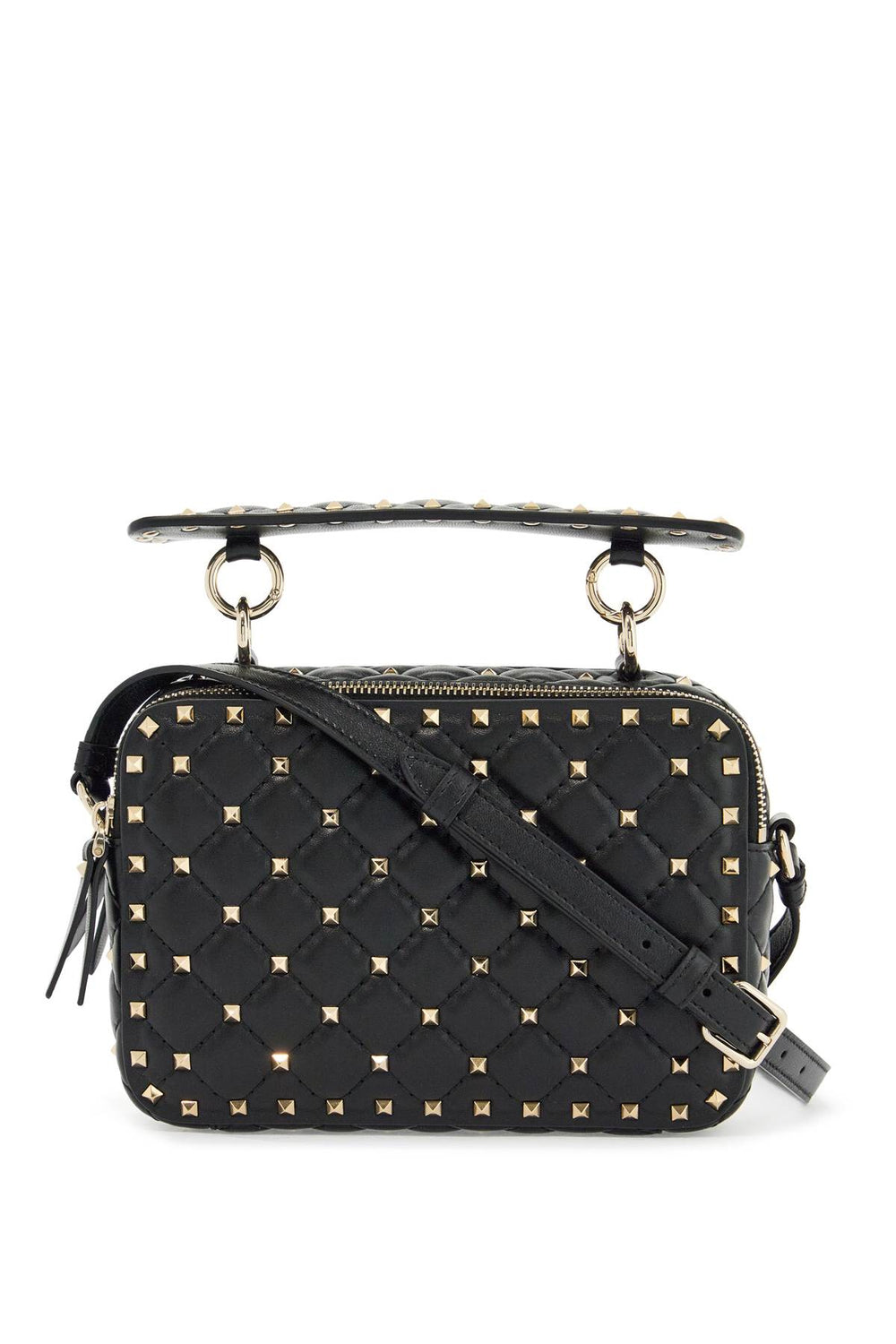 Valentino Garavani Compact Quilted Shoulder Bag With Gold Studs In Black