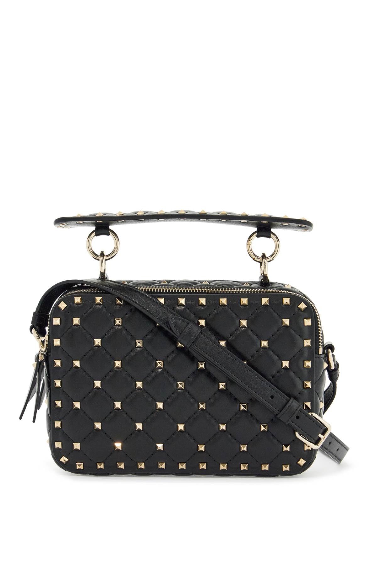 Valentino Garavani Compact Quilted Crossbody Bag with Gold Studs in Black