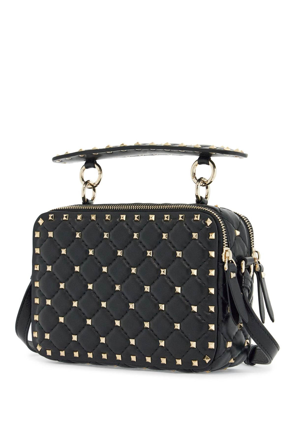 Valentino Garavani Compact Quilted Shoulder Bag With Gold Studs In Black