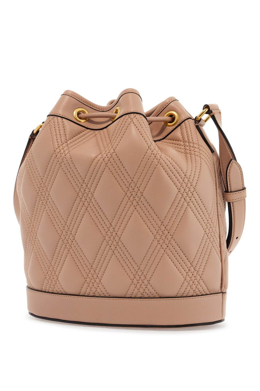 Valentino Garavani Quilted Pink Leather Bucket Crossbody Bag With Golden Details