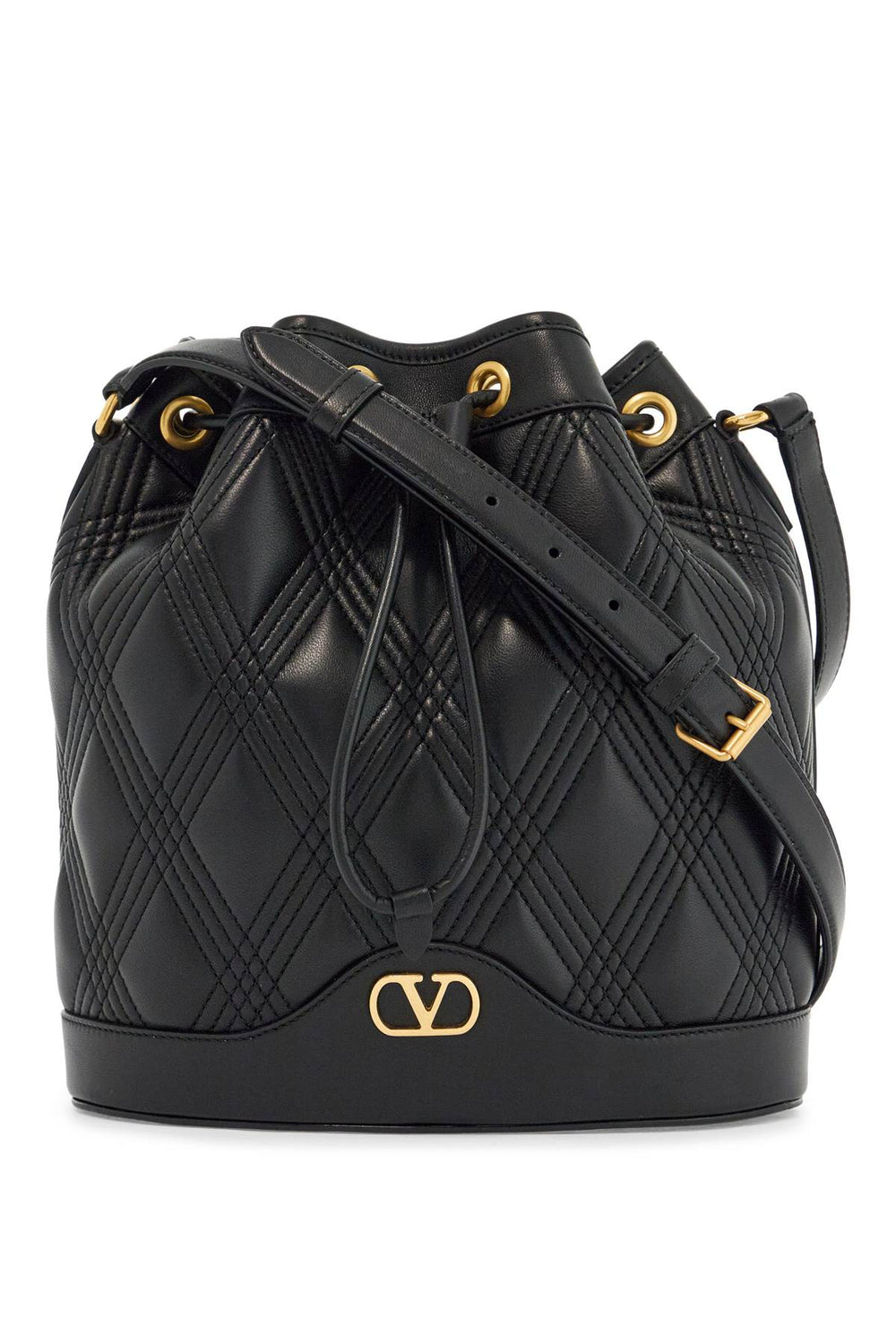 Valentino Garavani Quilted Black Leather Bucket Bag