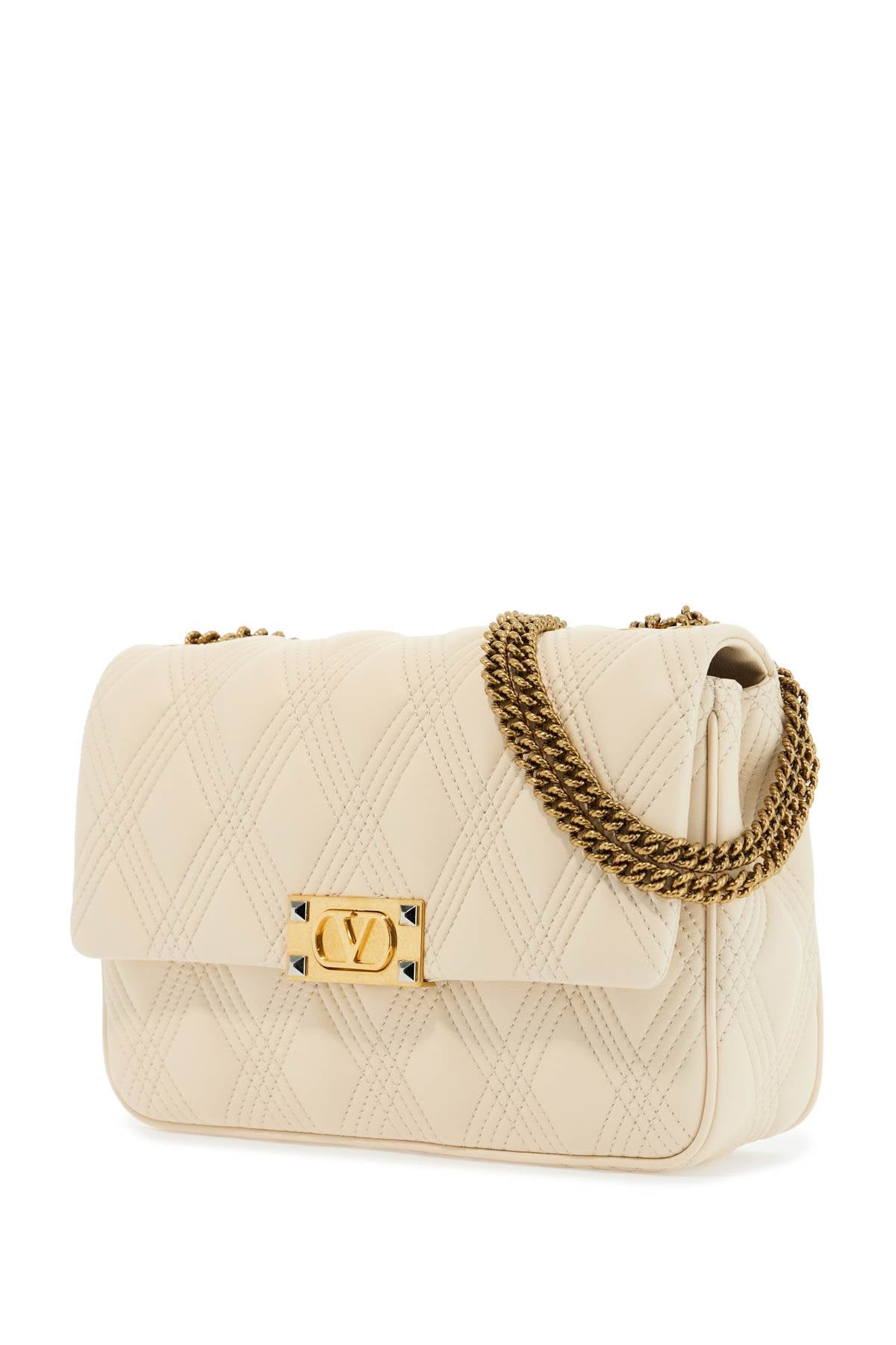 Valentino Garavani Quilted Shoulder Bag Butter White With Golden Chain