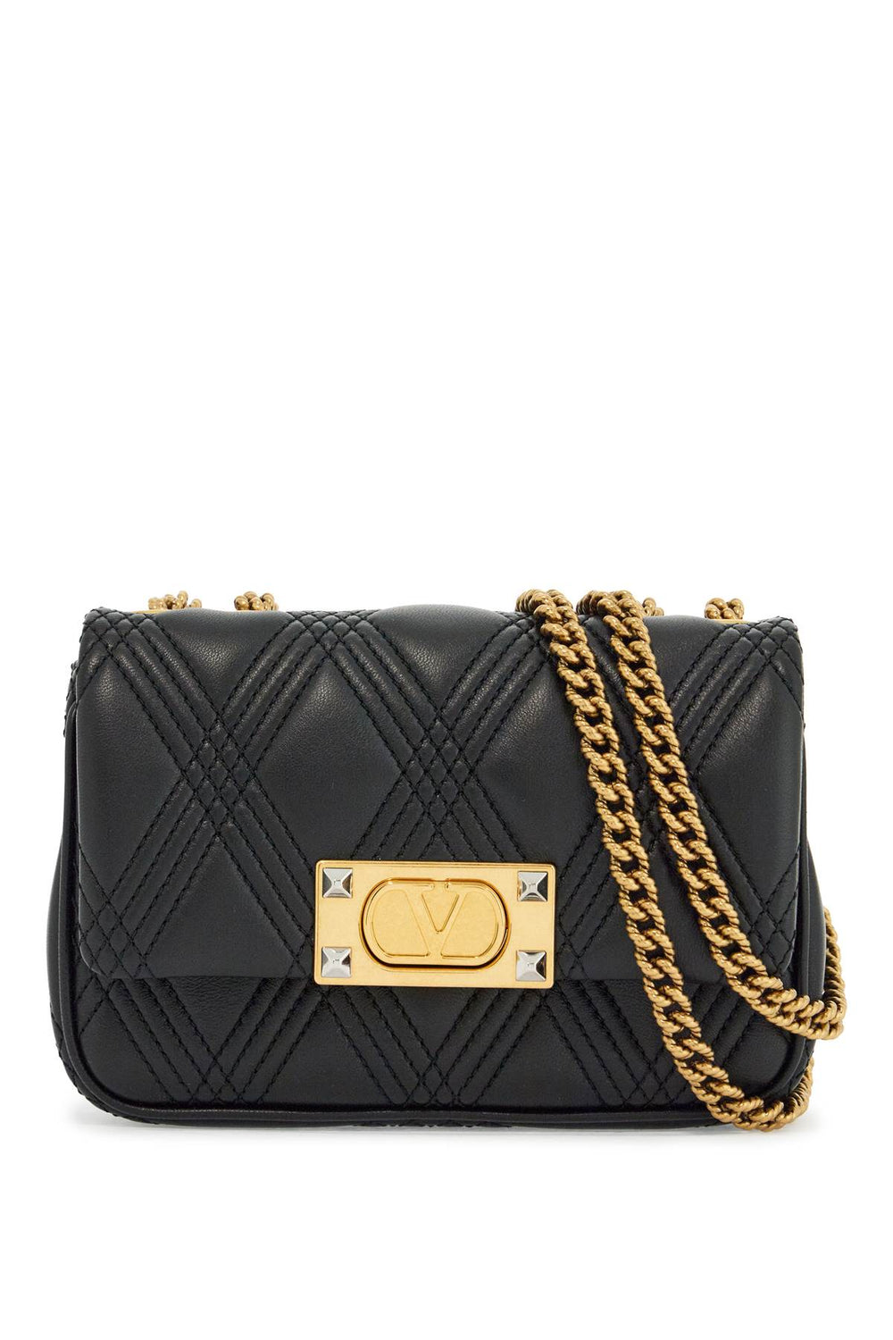 Valentino Garavani Small Black Quilted Shoulder Bag With Gold Chain