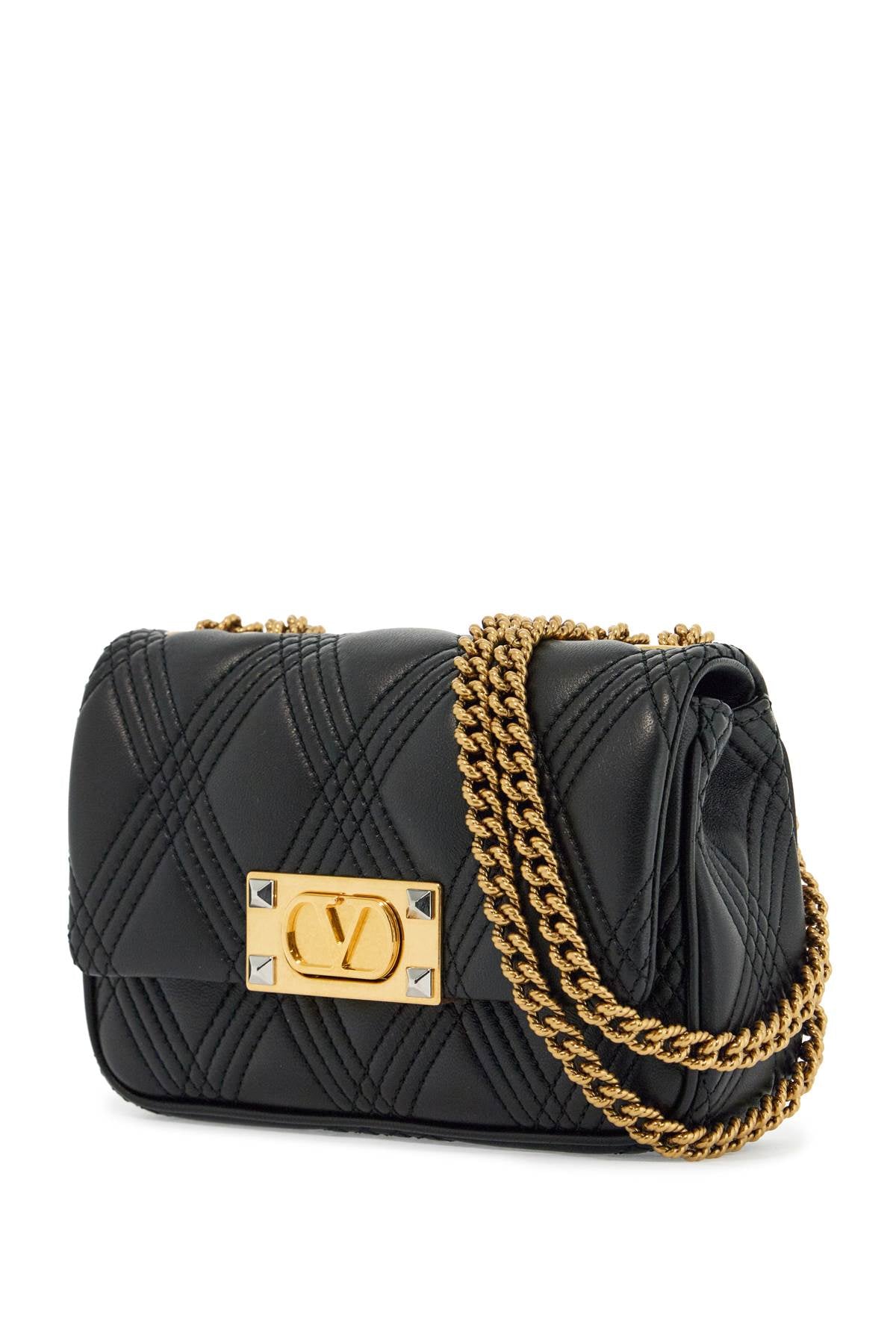 Valentino Garavani Small Black Quilted Shoulder Bag With Gold Chain