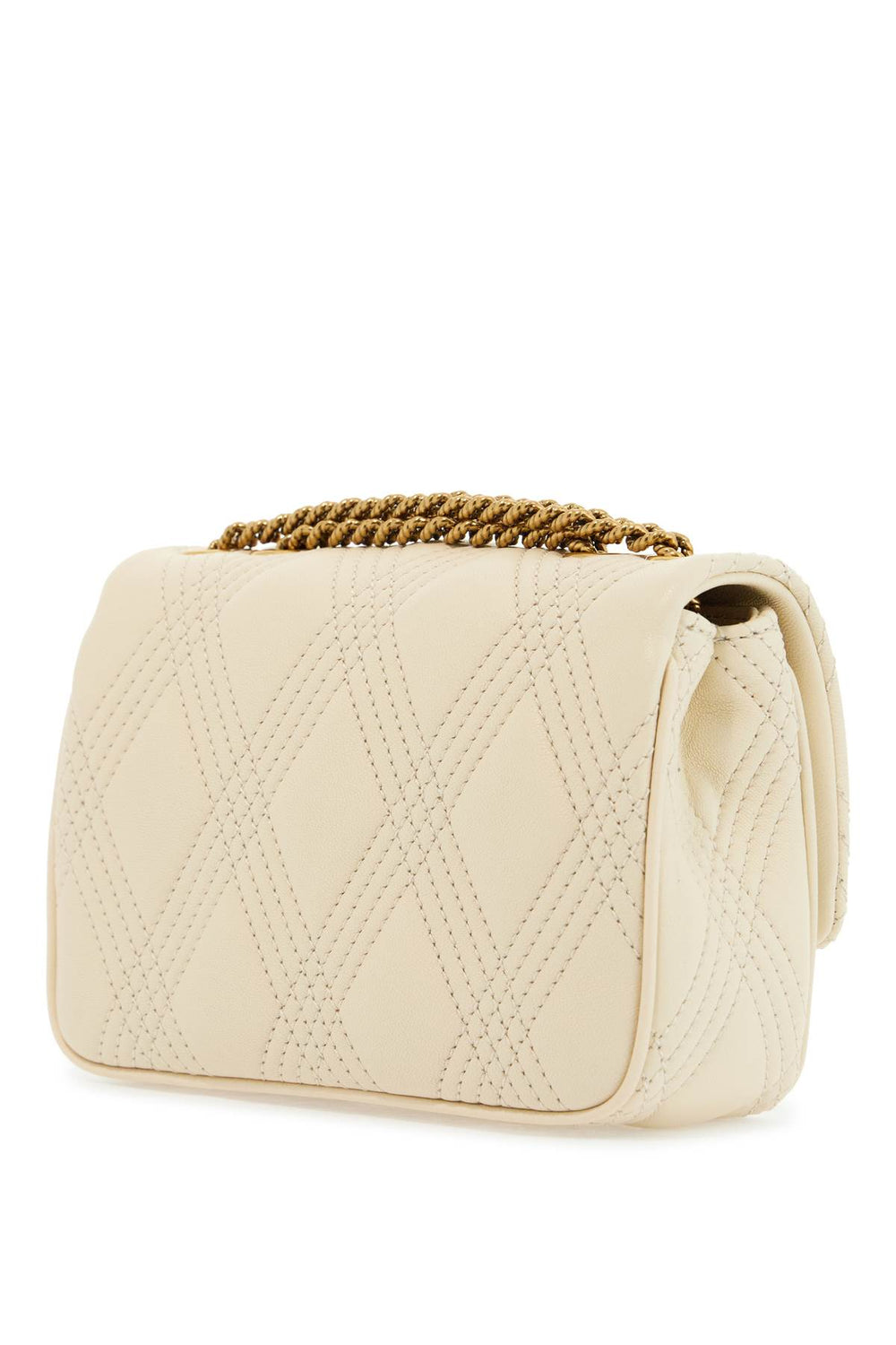 Valentino Garavani Small Shoulder Bag In Leather With Golden Chain Butter White