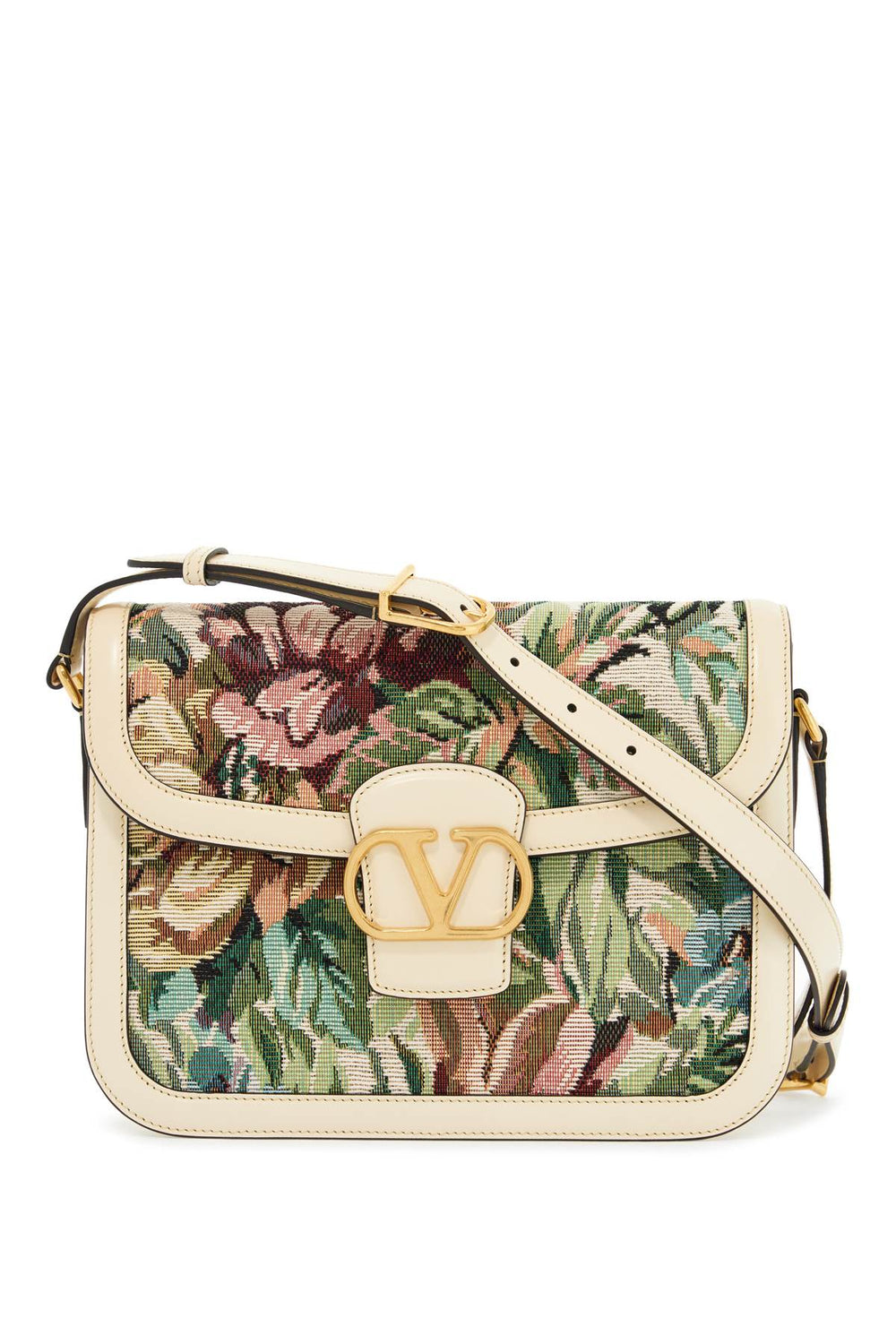 Valentino Garavani Multicolored Floral Shoulder Bag In Butter White Leather