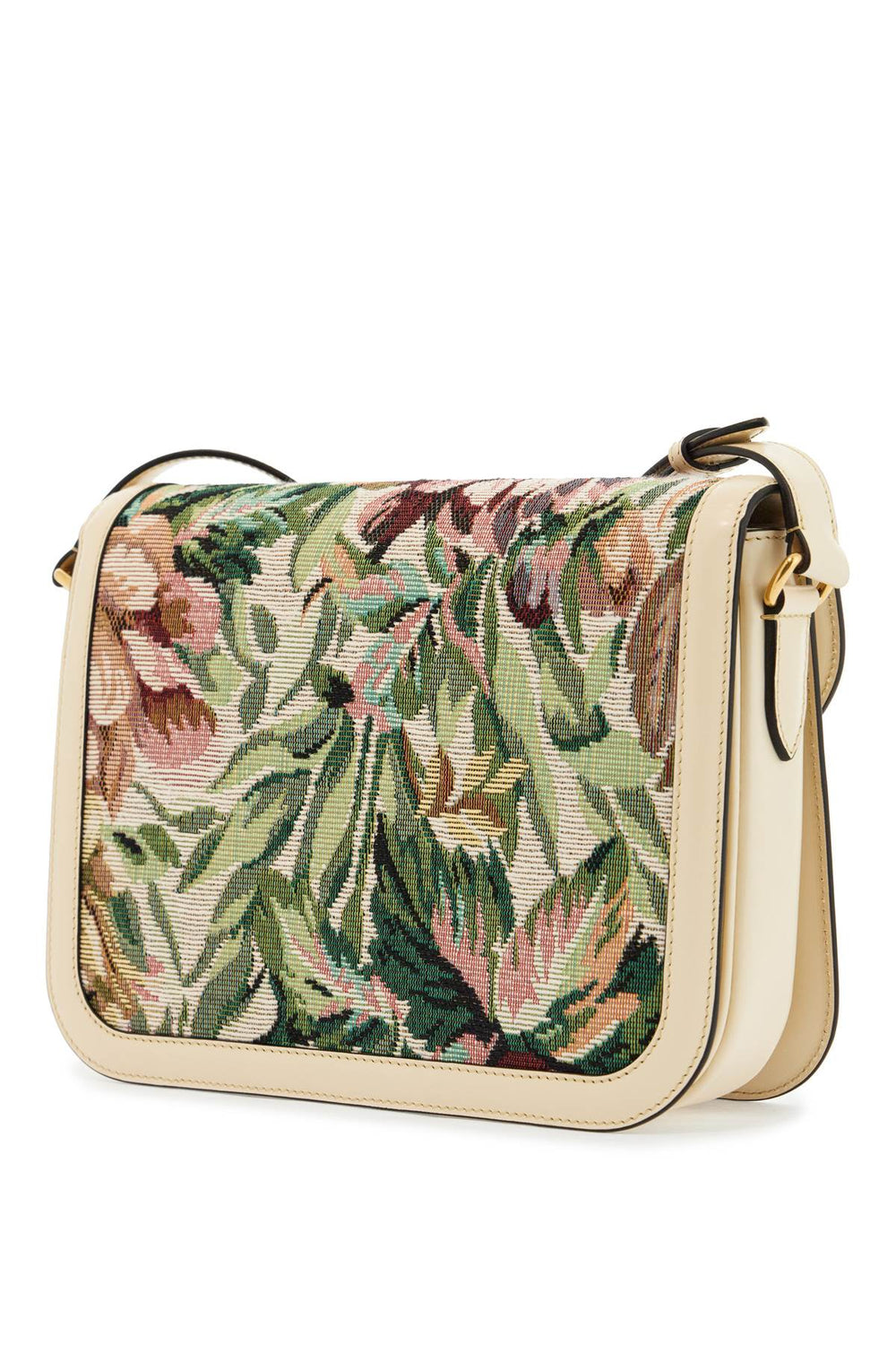 Valentino Garavani Multicolored Floral Shoulder Bag In Butter White Leather