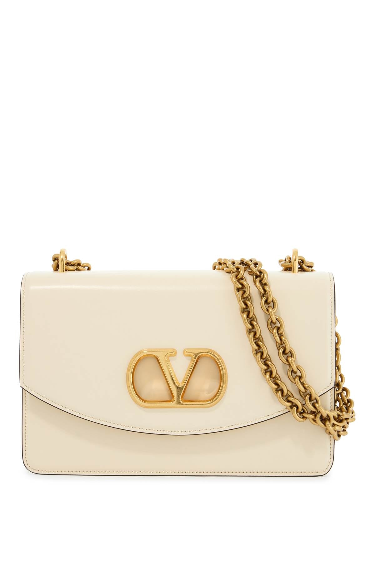 Valentino Garavani Butter White Leather Shoulder Bag with Chain Strap