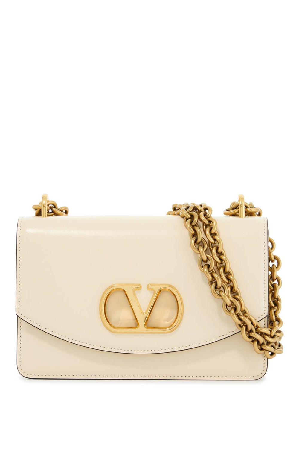 Valentino Garavani Small Shoulder Bag In Butter White Leather With Chain Strap