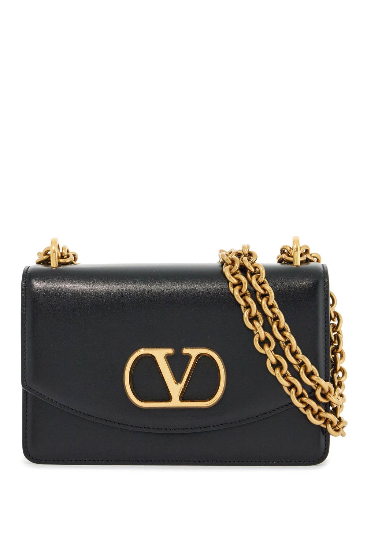 Valentino Garavani Small Shoulder Bag in Black Leather with Gold Chain