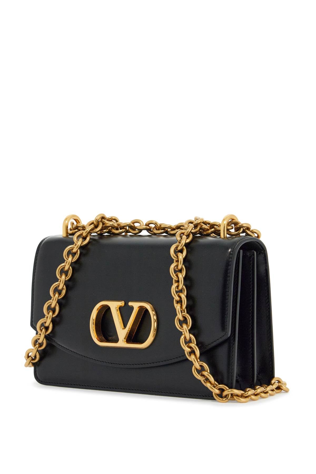 Valentino Garavani Small Shoulder Bag in Black Leather with Gold Chain