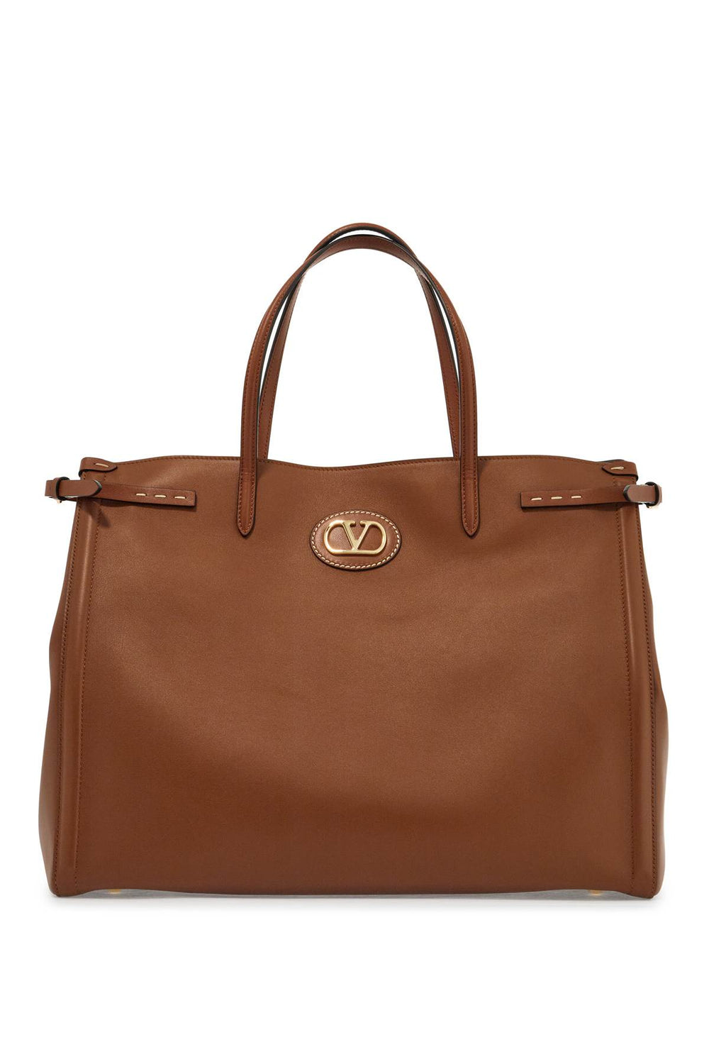 Valentino Garavani Large Minimalist Brown Leather Tote Bag