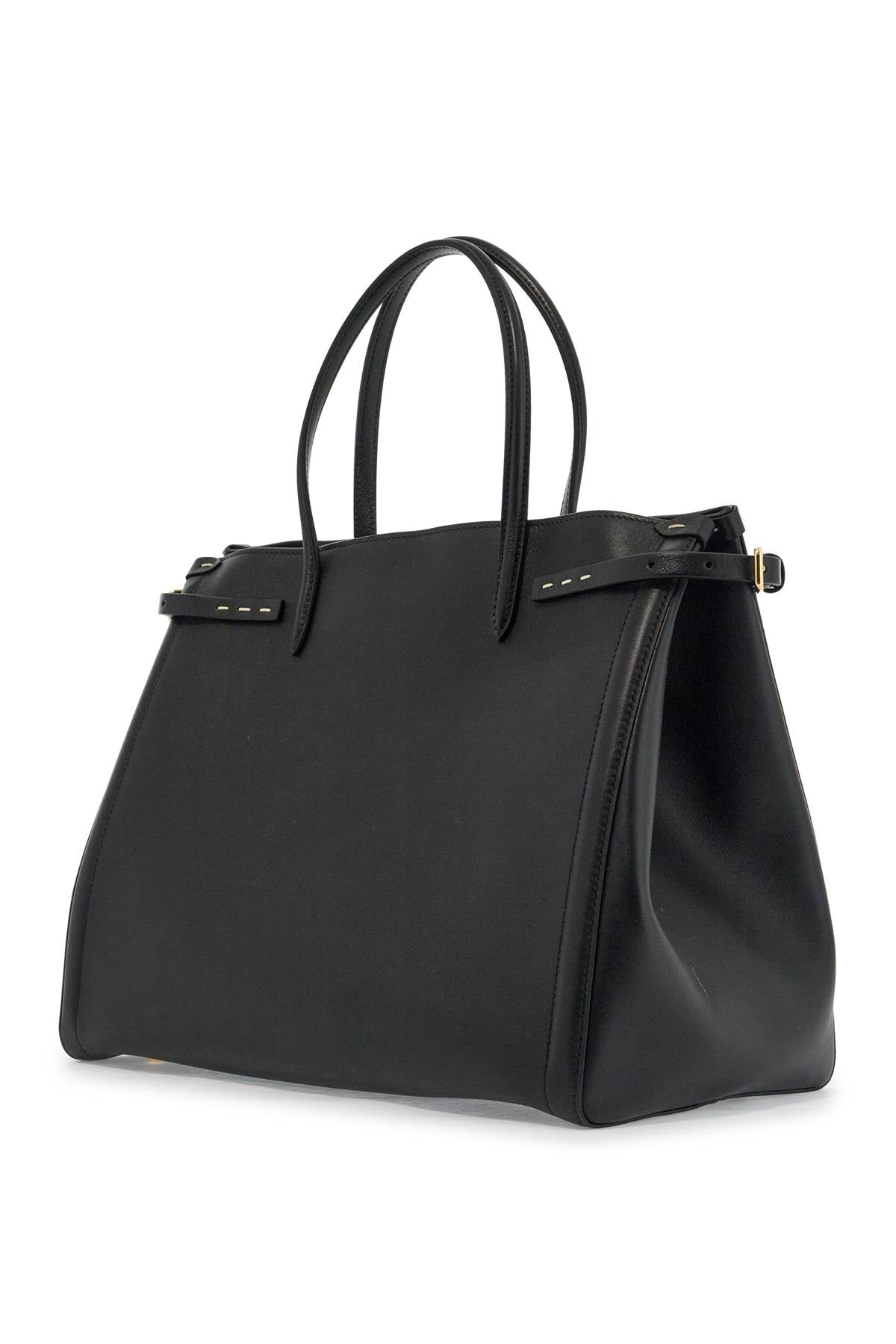 Valentino Garavani Black Leather Tote Bag With Handles And Shoulder Strap