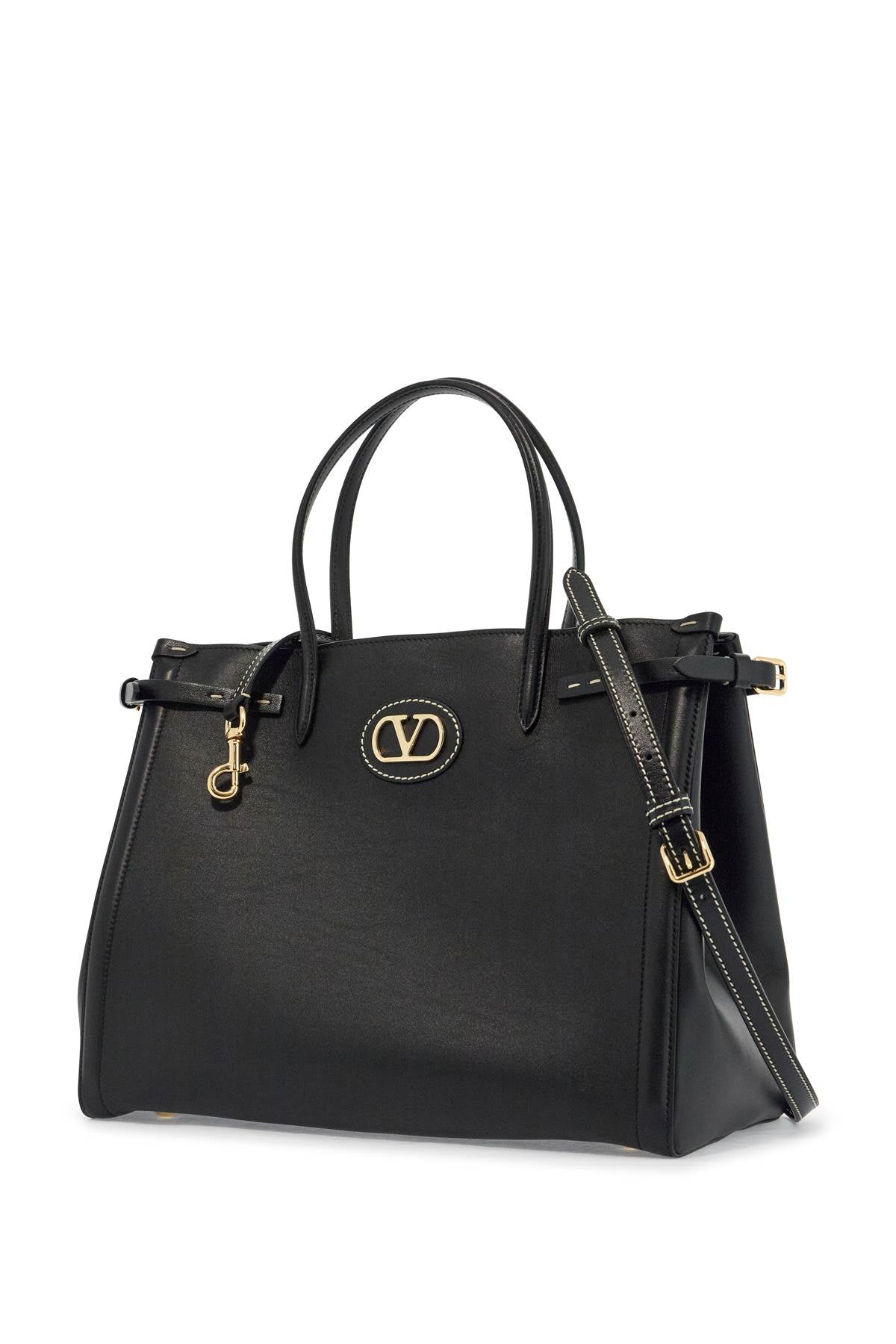 Valentino Garavani Black Leather Tote Bag With Handles And Shoulder Strap