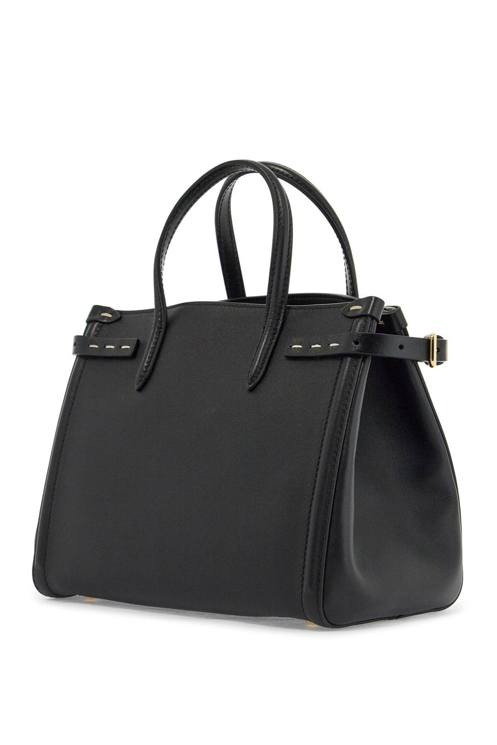 Valentino Garavani Small Black Leather Tote Bag With Gold Logo