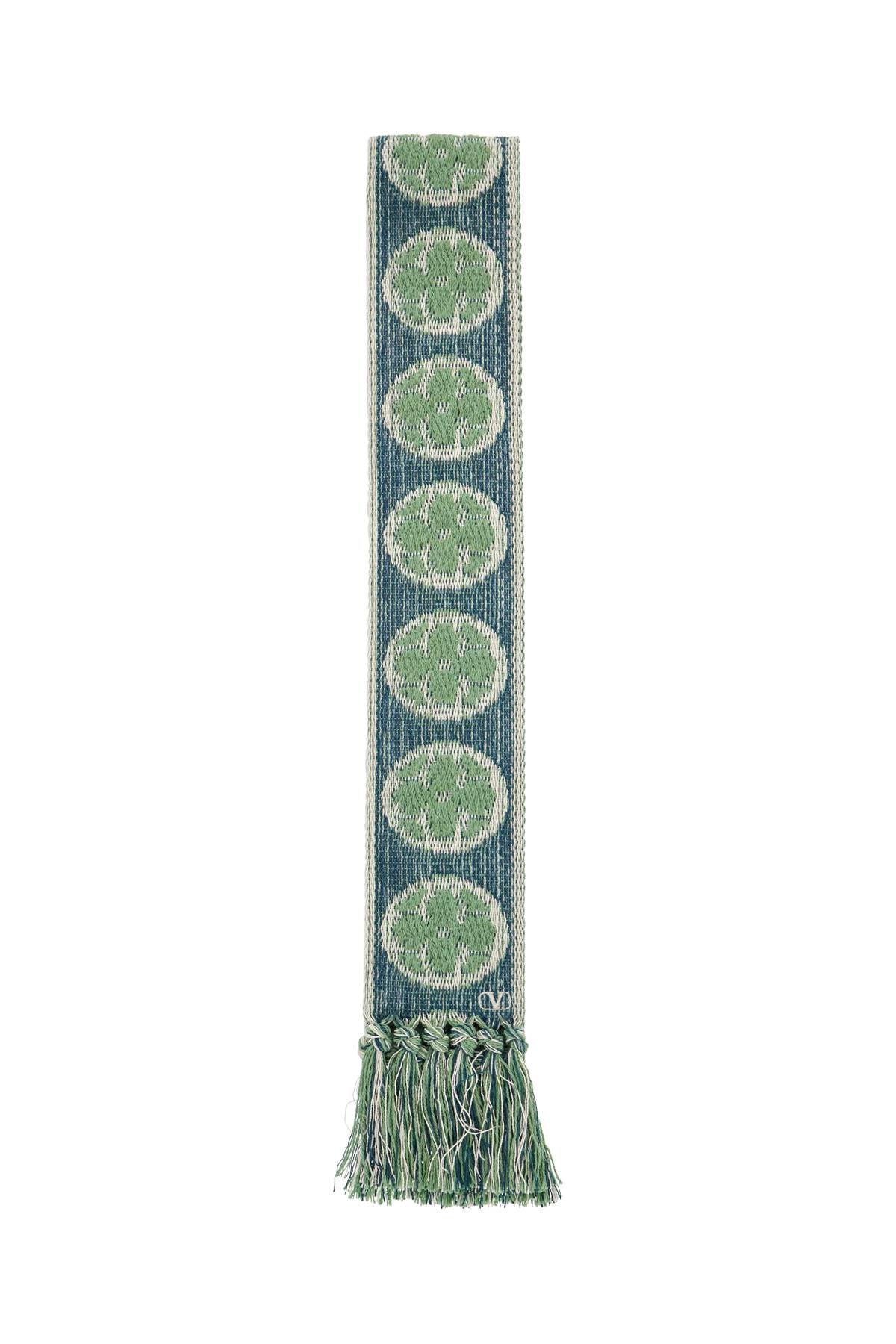 Valentino Garavani Floral Cotton Scarf With Ivory,Blue And Aqua Fringes