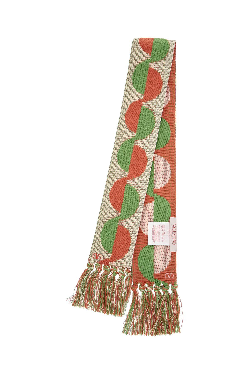 Valentino Garavani Ivory Orange Green Patterned Scarf With Fringes Spring Summer