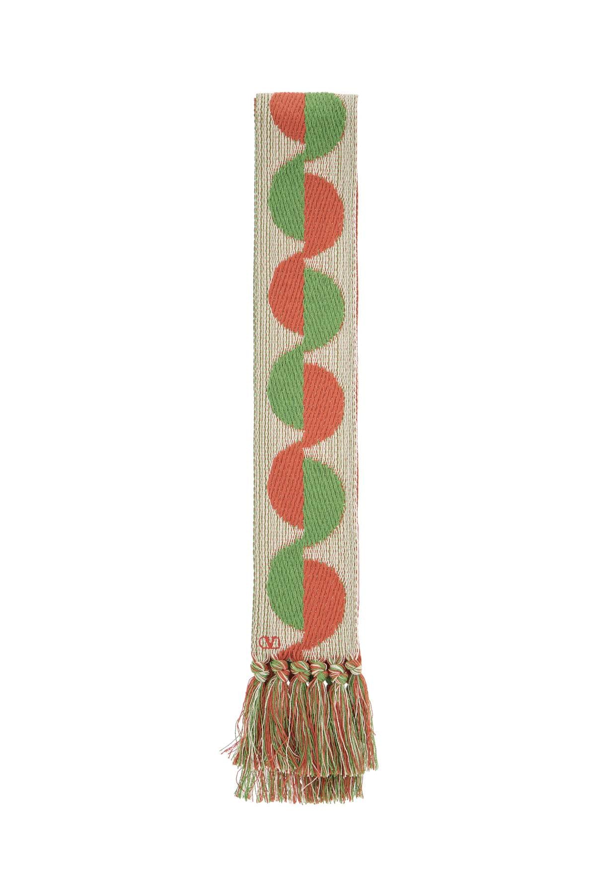 Valentino Garavani Ivory Orange Green Patterned Scarf With Fringes